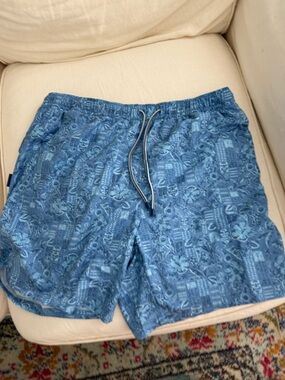Peter Millar Blue Floral-Print Swim Trunks